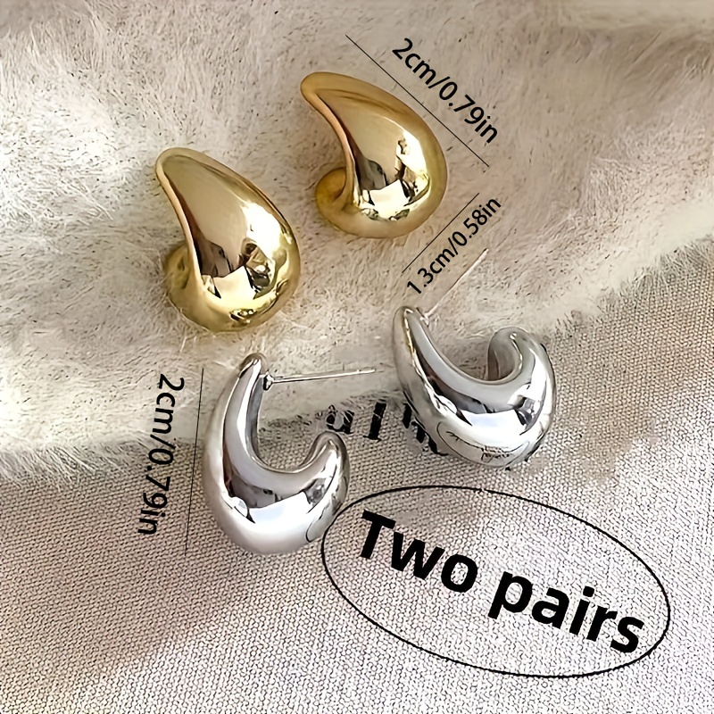 4pcs Geometric Hoop Earrings Set Silver & Gold Stainless Steel Posts